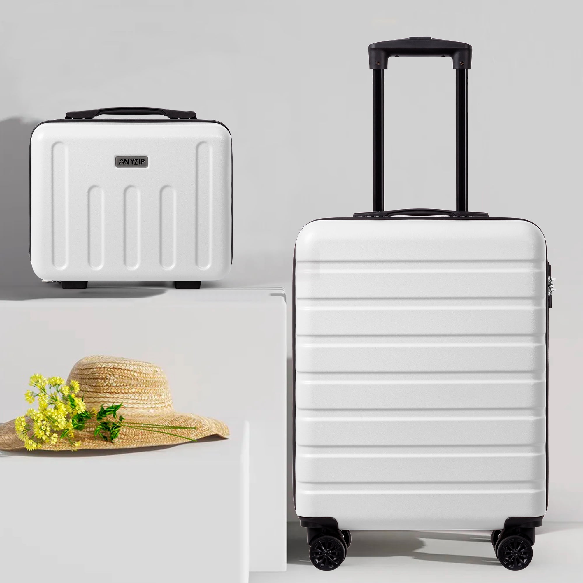 AMZFUN 21" Carry On Luggage and 14" Cosmetic Travel Case Set, Hardside