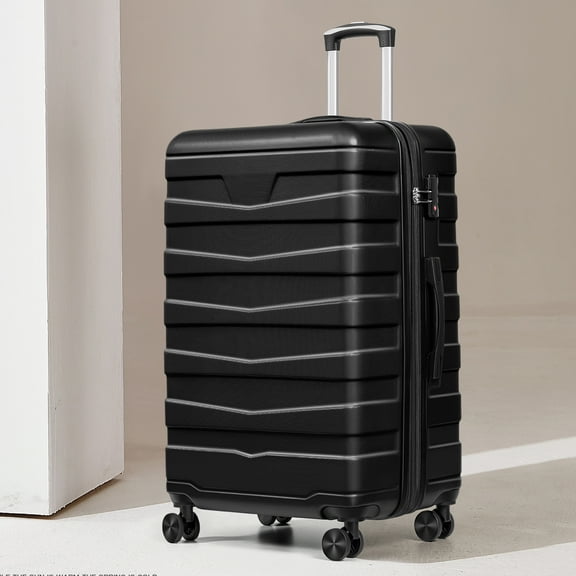 AMZFUN 28 Inches Carry On Luggage, Lightweight ABS+PC Hard Case Suitcase With 360° Rotating Silent Wheel, With TSA Lock, Airline Approved Luggage, Black