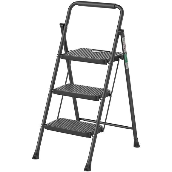 AMZFUN 3 Step Telescopic Herringbone Ladder Ladder, Multi Position Non Slip, Storable Folding Ladder, Stairs Home Indoor Outdoor Roofing, 330 lbs Safe Load Capacity, Black