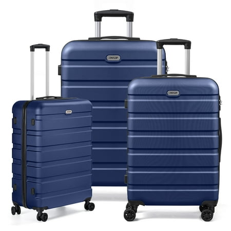 AMZFUN 3PCS Luggage Sets,PC+ABS Hardside Lightweight Suitcase with Silent Universal Wheels, TSA Lock Carry On Luggage 20/24/28 Inch Dark Blue