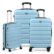 AMZFUN 3PCS Luggage Sets,PC+ABS Hardside Lightweight Suitcase with Silent Universal Wheels, TSA Lock Carry On Luggage 20/24/28 Inch LightBlue