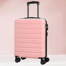 AMZFUN Carry On Luggage, 20" Hardside PC+ABS Lightweight USB Suitcase with 360° Wheels, TSA Lock, Airline Approved Luggage, Pink