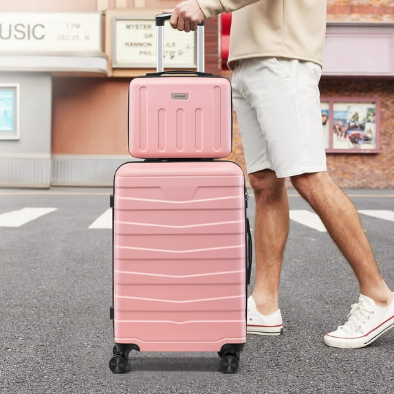 AMZFUN Portable Luggage Set, Hard ABS and Lightweight Suitcase, Durable Wheels with TSA Lock Rotator, Luggage 2 Piece Kit(14/20), Pink