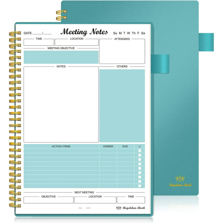 AMZFUN Meeting Notebook for Work with Action Items, Office/ Business  Meeting Notes Agenda Organizer for Men & Women, 160 Pages (7”x10”), Teal