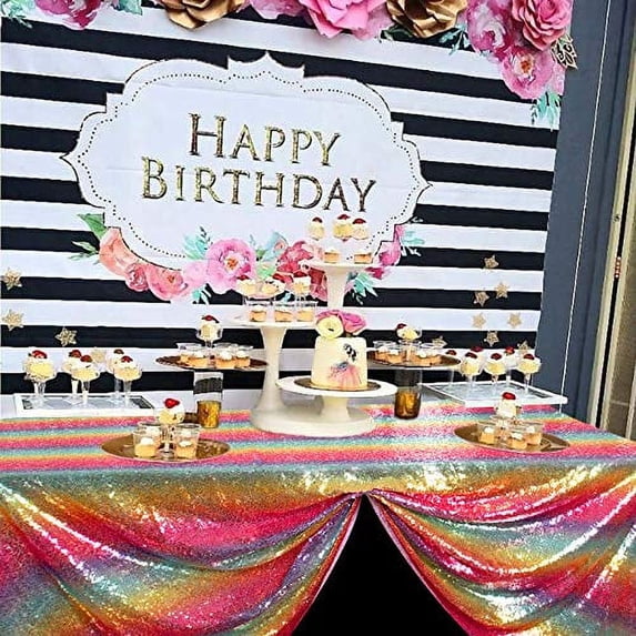 AMZLOKAE Sequin Tablecloth Rectangle 50x80 Rainbow Table Overlay Glitter Table Cloths for Parties Seamless Tablecloth Sparkle Table Cover for Dining Room Christmas Table Decor