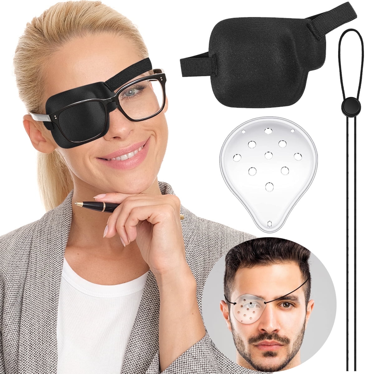 AMZVIO 2PCS Eye Patch , 1PCS 3D Medical Eye Patches for Adults Men Women Right Eye,1PCS Clear Plastic Eye Shield  for Eye Surgery (Right Eye)