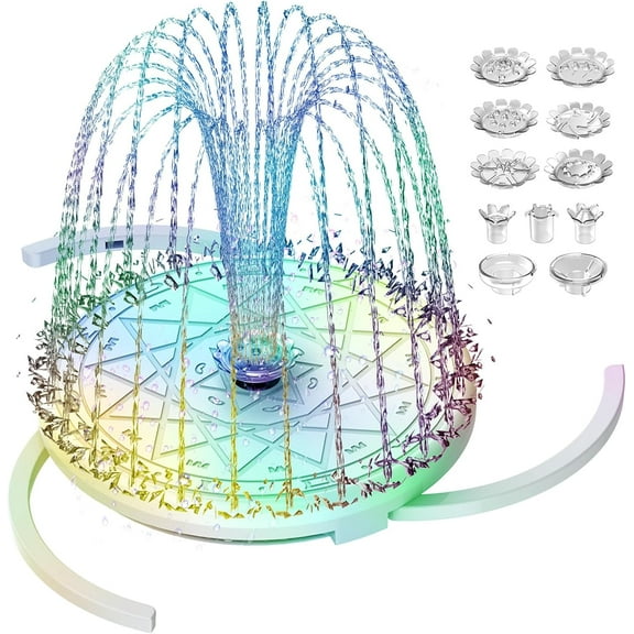 AMZtime USB Power Fountain Pump with Light, Bird Bath Fountain, Remote Control& 8 Nozzles Pond Fountain, Water Fountain Pump for Birdbath, Garden, Pond, Pool, Outdoor and Indoor