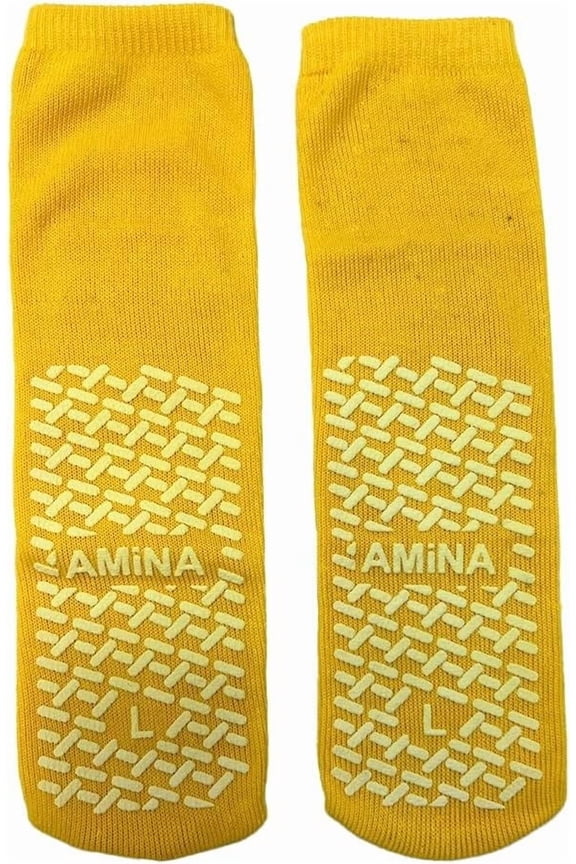 L Hospital Socks for Men & Women, Bright Yellow Non-Slip Grippy Socks, Extra Wide Non-Binding Comfort, Breathable Socks for Sensitive Feet | 3 Pairs per Pack