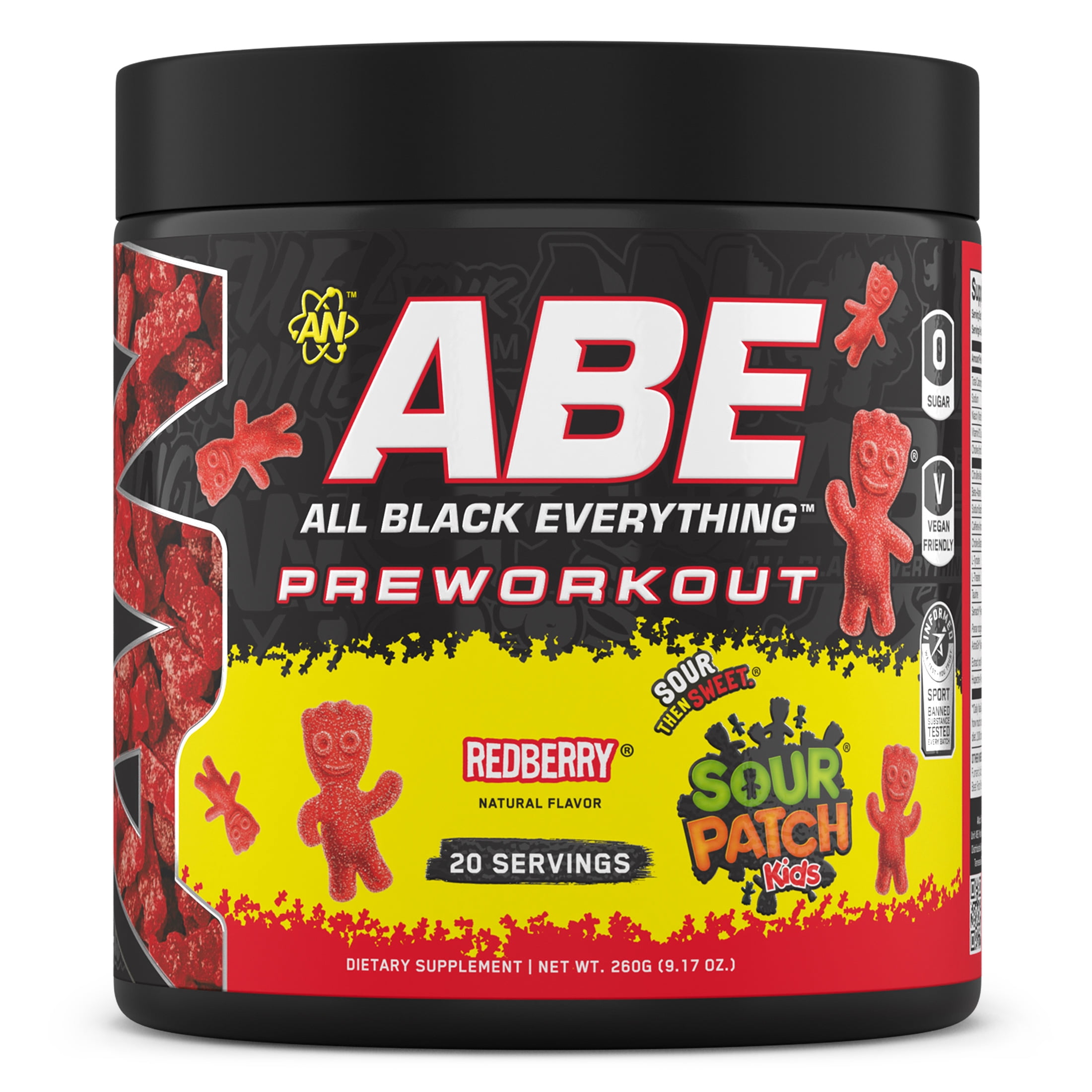 ABE Caffeine Pre Workout Powder, Sour Patch Kids Redberry Flavor, 20 Servings