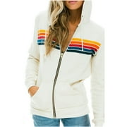 WSMXZDH AN men's and women's zipper sweatshirt casual rainbow long sleeve hooded fashion hoodie