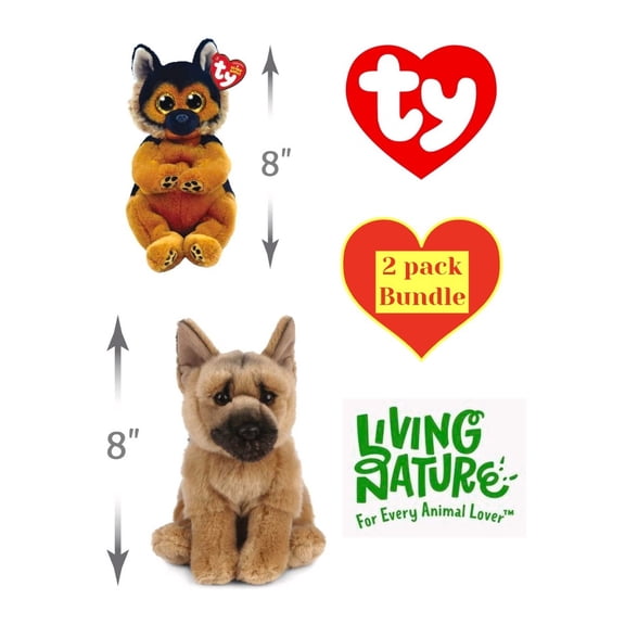 AN455 Living Nature German Shepherd Plush Toy & 40544 8-inches Beanie Babies Ace German Shepherd Regular Bundle of 2 Characters