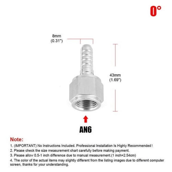 AN6 0 Degree Stainless Steel Hydraulic Oil Hose Fittings Brake Line Adapter