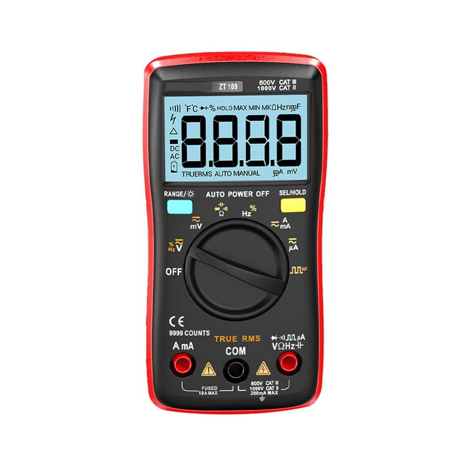 AN8009 Backlight LCD Multimeter Tester Voltmeter Meter Portable Multifunctional Intelligent Detector Red,1 * tester with accessories
