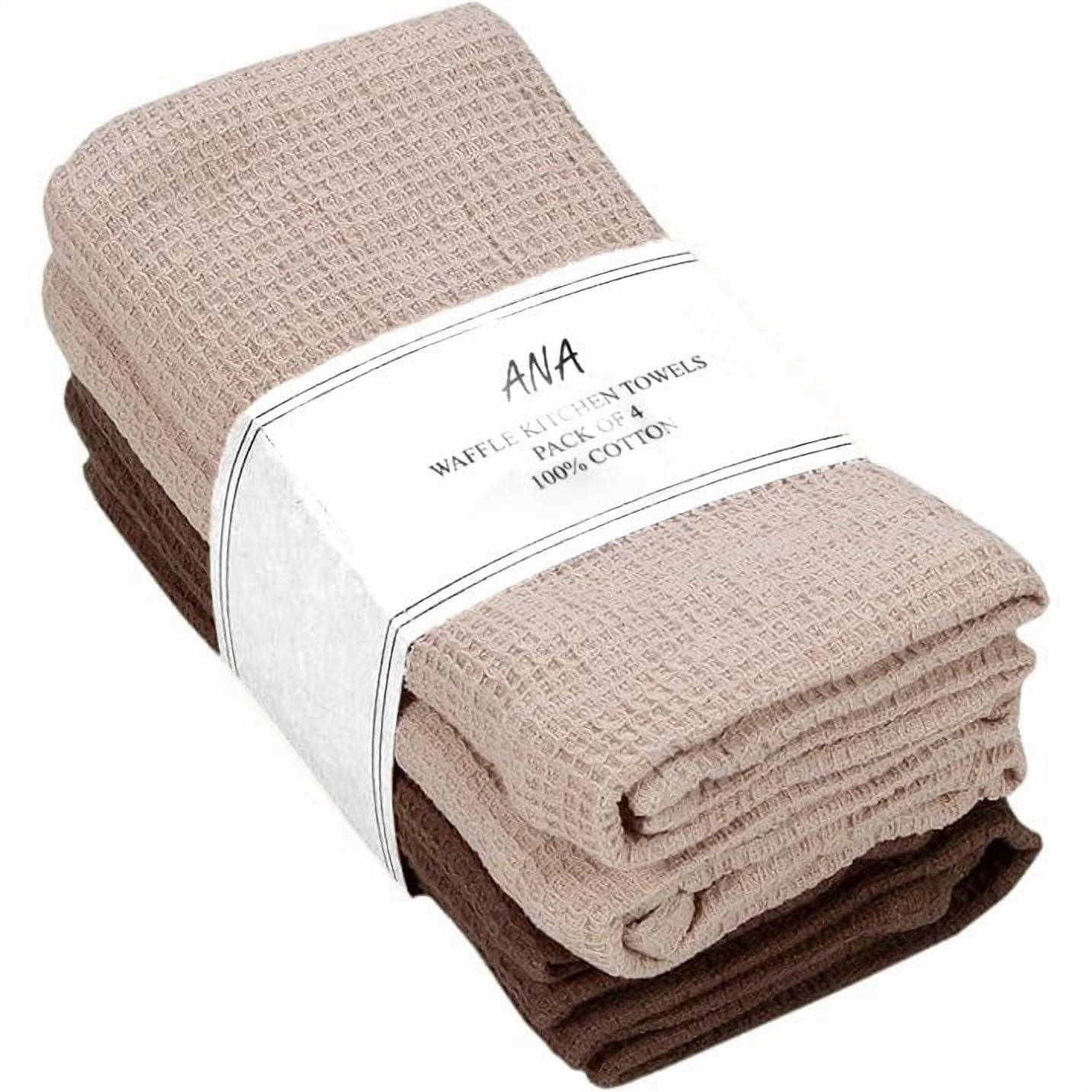Waffle Weave Kitchen Towel Set of 4 in Beige & Brown