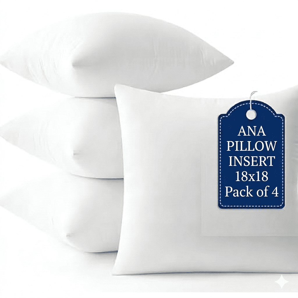 ANA 18 X 18 Pack of 4 pc Hypoallergenic Square Form Decorative Throw Pillow Inserts Couch Sham Cushion Stuffer,Square Pillow Form for Patio, Furniture, Bed, Living Room, Garden