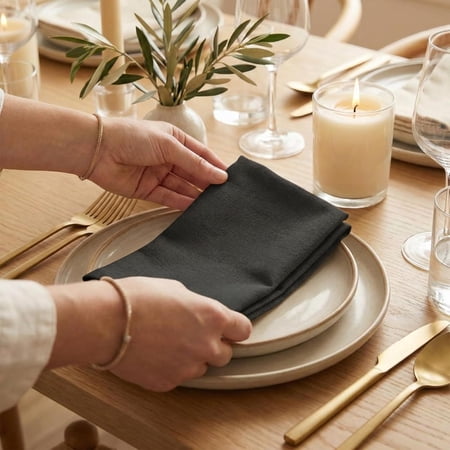ANA BlackCloth Napkins Set of 6 18x18 inch Cotton Dinner Napkins - Washable Soft Premium Hotel Quality Reusable Napkins Perfect Table Napkins for Family Dinners