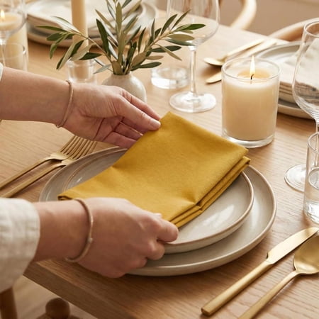 ANA Mustard Cloth Napkins Set of 6 18x18 inch Cotton Dinner Napkins - Washable Soft Premium Hotel Quality Reusable Napkins Perfect Table Napkins for Family Dinners