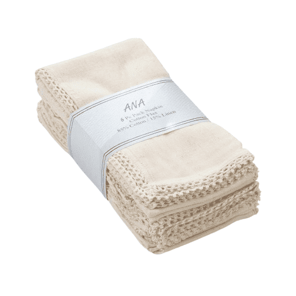 ANA Natural Cloth Napkins Set of 6 18x18 inch Cotton Dinner - Washable Soft Premium Hotel Quality Reusable Perfect Table Linen for Family Dinners, Weddings & Everyday Use