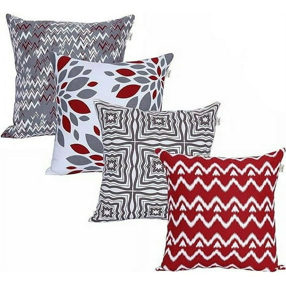ANA Printed Cushion cover 18"x18" in Grey-Red Soft Decorative Square Throw Pillow Covers Cushion Covers Pillowcases | Home Decorations for Sofa, Couch, Bedroom | Indoor & Outdoor Cushion Covers