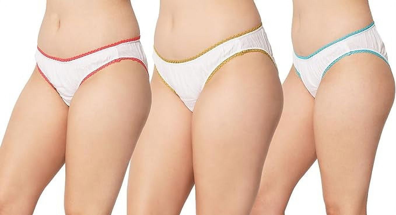 ANA Women's Organic Cotton Underwear Women's 3pc Pack Bikini Panties -  Colour : White Coral/ White Mustard /White Aqua 
