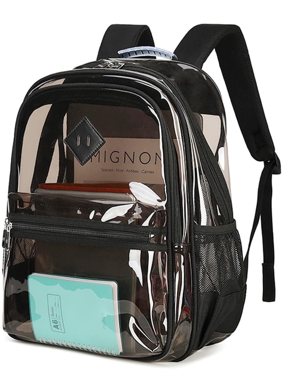 Large Clear Backpack Heavy Duty Triple Compartments Waterproof PVC Transparent Backpacks See Through Clear Bookbags for Teen Women Men for Stadium Events College Work Festival, Black PVC
