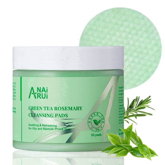 ANAiRUi Green Tea & Cica Daily Cleansing Pads, Gentle Face & Body Pads, 50 Count