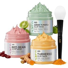 ANAiRUi 3PCS Clay Mask Set, Green Tomato Clay Mask, Turmeric Vitamin C Clay Mask, Red Bean Clay Mask, Hydration, Pore Care & Smooth Skin 2.5 oz Each