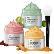 ANAiRUi 3PCS Clay Mask Set, Green Tomato Clay Mask, Turmeric Vitamin C Clay Mask, Red Bean Clay Mask, Hydration, Pore Care & Smooth Skin 2.5 oz Each