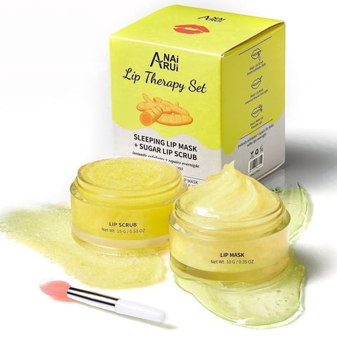 ANAiRUi Lip Scrub & Mask Set Turmeric & Honey Care for Dry Chapped Lips