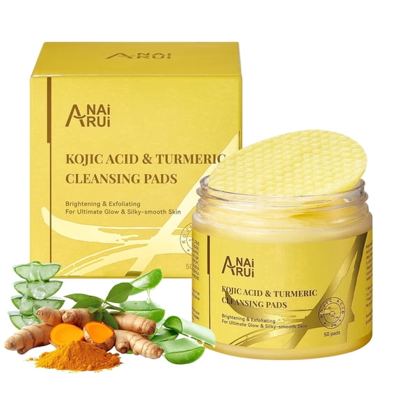 ANAiRUi Kojic Acid Turmeric Cleansing Face Pads , Gentle Daily Face Cleansing Pads, 50 Count