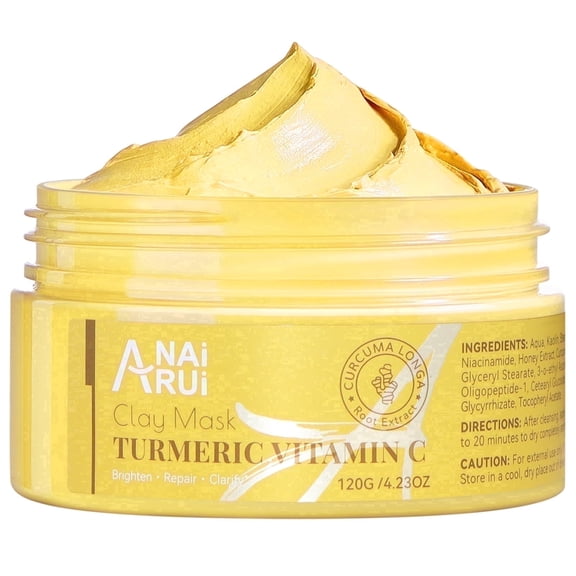 ANAiRUi Turmeric Clay Mask, Vitamin C Kaolin Clay Pore Cleansing Mud Mask with Niacinamide, Honey & Vitamin E 4.23 oz