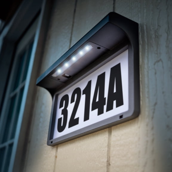 ANALEMA Solar House Numbers LED Illuminated Outdoor Metal Plaque Waterproof Powered Sign Address Lighted Up for Home Yard Street and Mailbox (Cold) (Large))