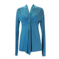 thumbnail image 1 of ANALILI Women's Knot Front V-Neck Long Sleeve Top Sz Large Ocean Blue, 1 of 1