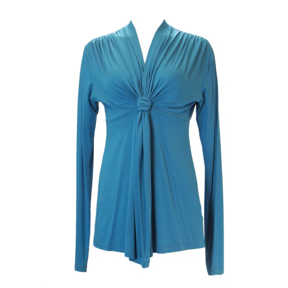 ANALILI Women's Knot Front V-Neck Long Sleeve Top Sz Large Ocean Blue