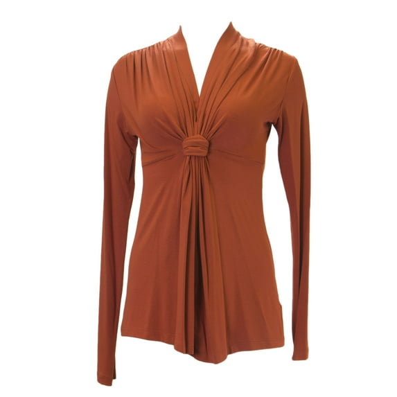 ANALILI Women's Knot Front V-Neck Long Sleeve Top Sz Medium Rust