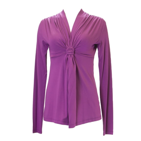 ANALILI Women's Knot Front V-Neck Long Sleeve Top Sz Small Razzmic Berry