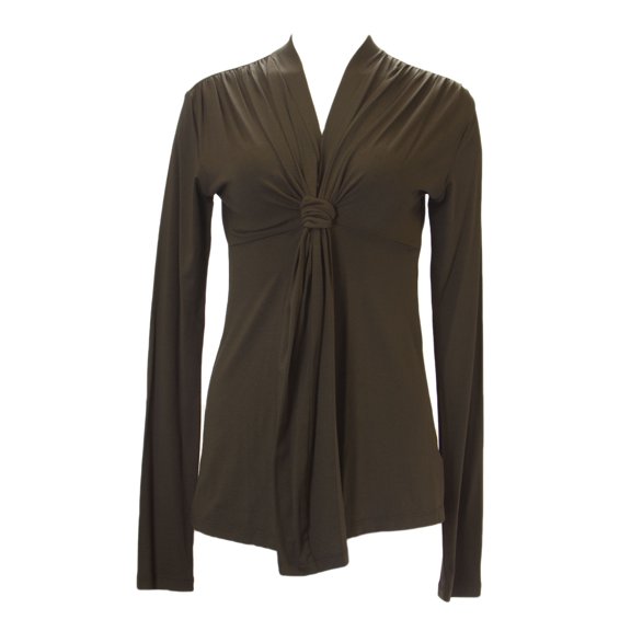 ANALILI Women's Knot Front V-Neck Long Sleeve Top Sz X-Large Brown