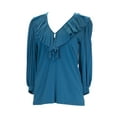 thumbnail image 1 of ANALILI Women's Ruffle Front Low Cut Keyhole Blouse 358AI10 Sz X-Large Turquoise, 1 of 1