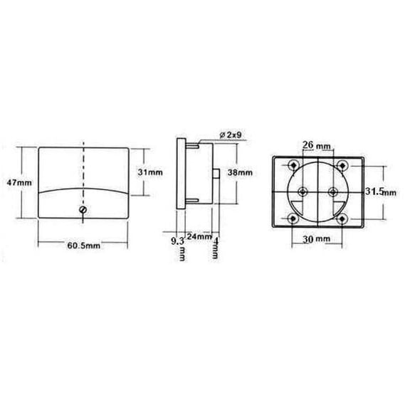 ANALOG CURRENT PANEL METER 5A DC / 2.4" x 1.9"