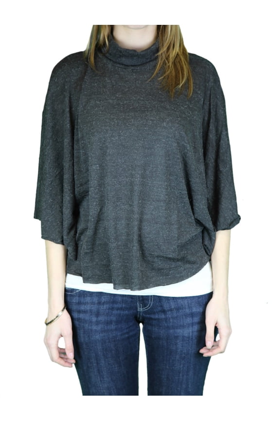 Women's Dark Heather Grey Mock Neck Kimono Sleeve Top W11-007 M NEW