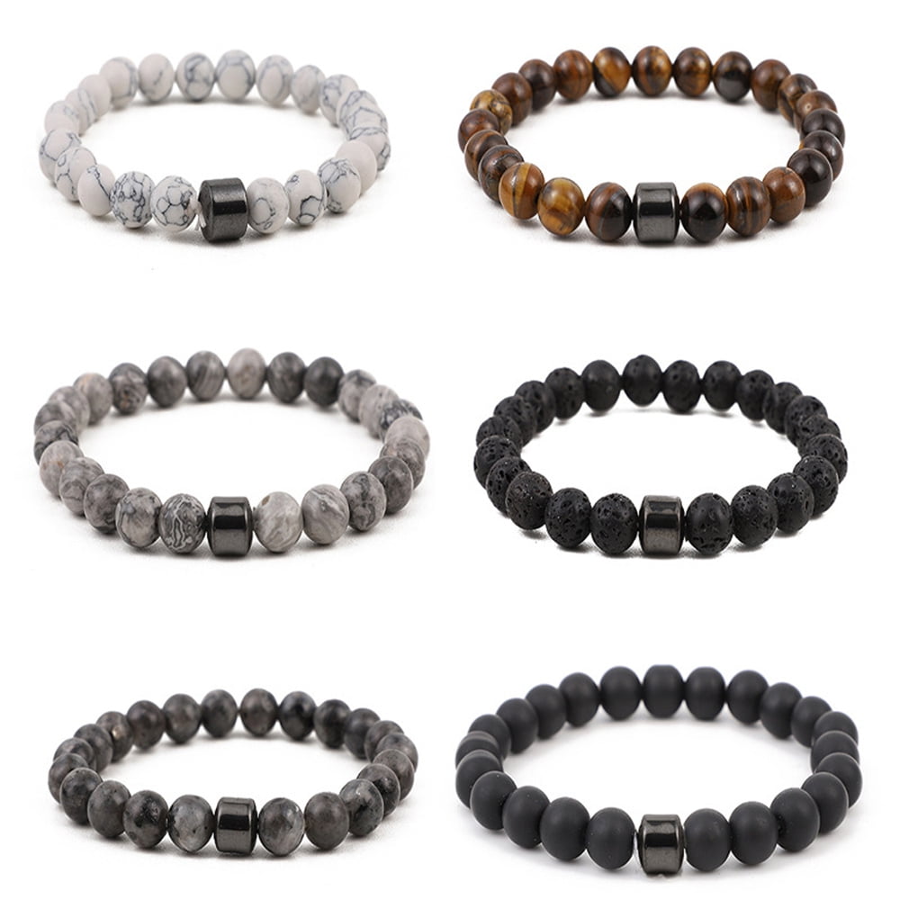 AUNOOL ANANJING Bead Bracelet Lava Rock Natural Stone Stretch Bracelet, 5 Pieces