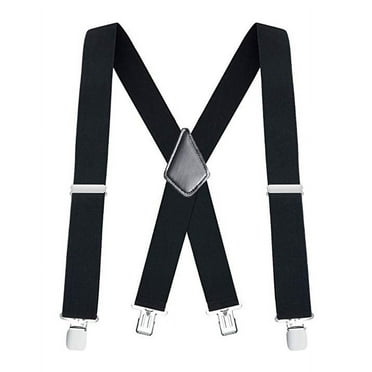 ANANJING Men's Heavy-Duty Adjustable Polyester X-Back Suspenders with 3 Clips, Black, One Size