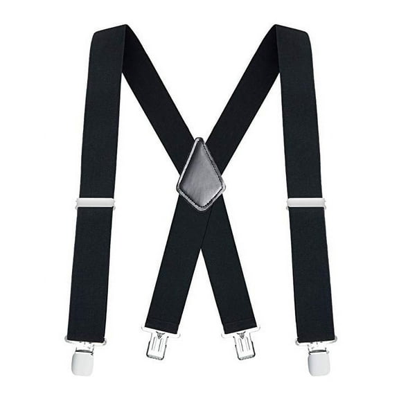 ANANJING Men's Heavy-Duty Adjustable Polyester X-Back Suspenders with 3 Clips, Black, One Size