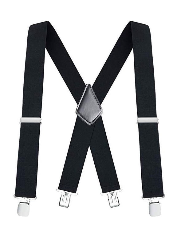 ANANJING Men's Heavy-Duty Adjustable Polyester X-Back Suspenders with 3 Clips, Black, One Size