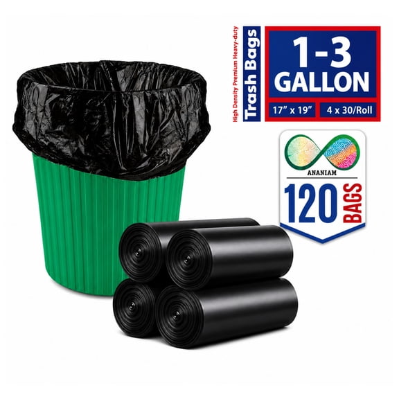 ANANTAM 2 Gallon 120 Counts Trash Bags,Twist Tie Closure, Garbage Bags for Home Office Kitchen