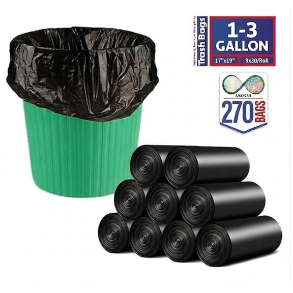 ANANTAM 2 Gallon 270 Counts Trash Bags,Twist Tie Closure, Garbage Bags for Home Office Kitchen