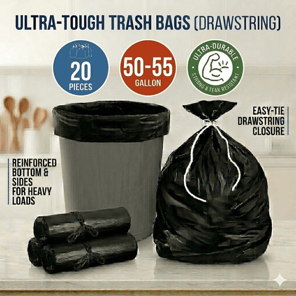 ANANTAM Leak-Proof Garbage Bags for Home & Office, Twist Tie Closure, 36X48 IN, 10 Count (Set of 2 pcs )