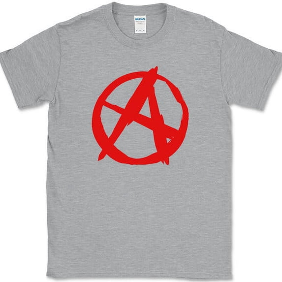 ANARCHY T-Shirt Chaos Symbol Graphic Tee - Heather Grey, L