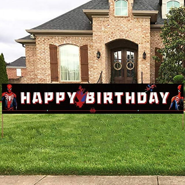 ANATANOWOR Large Spiderman Birthday Decoration Banner, Spiderman Happy ...