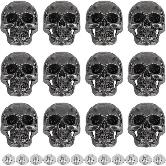 ANATTASOUL 12sets Skull Head Rivets Skull Decorative Studs Revets Metal Conchos Screws Studs Head Rivets for DIY Crafts Making Bag Cloth Shoes Belt 12 Sets